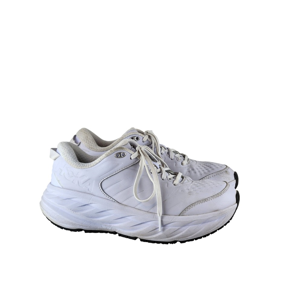 Hoka One One Bondi SR Womens 9 White Leather Walking Shoes Slip Resistant Work